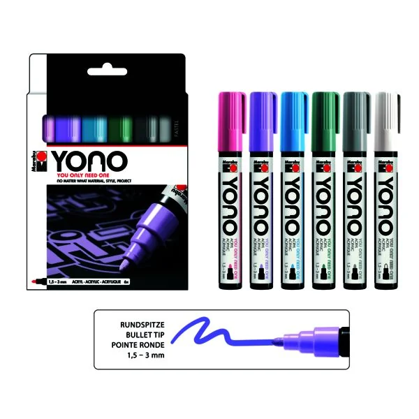Marabu Acrylmarker "YONO", 1,5 - 3,0 mm, 6er Set PASTEL (EAN: 4007751848796)