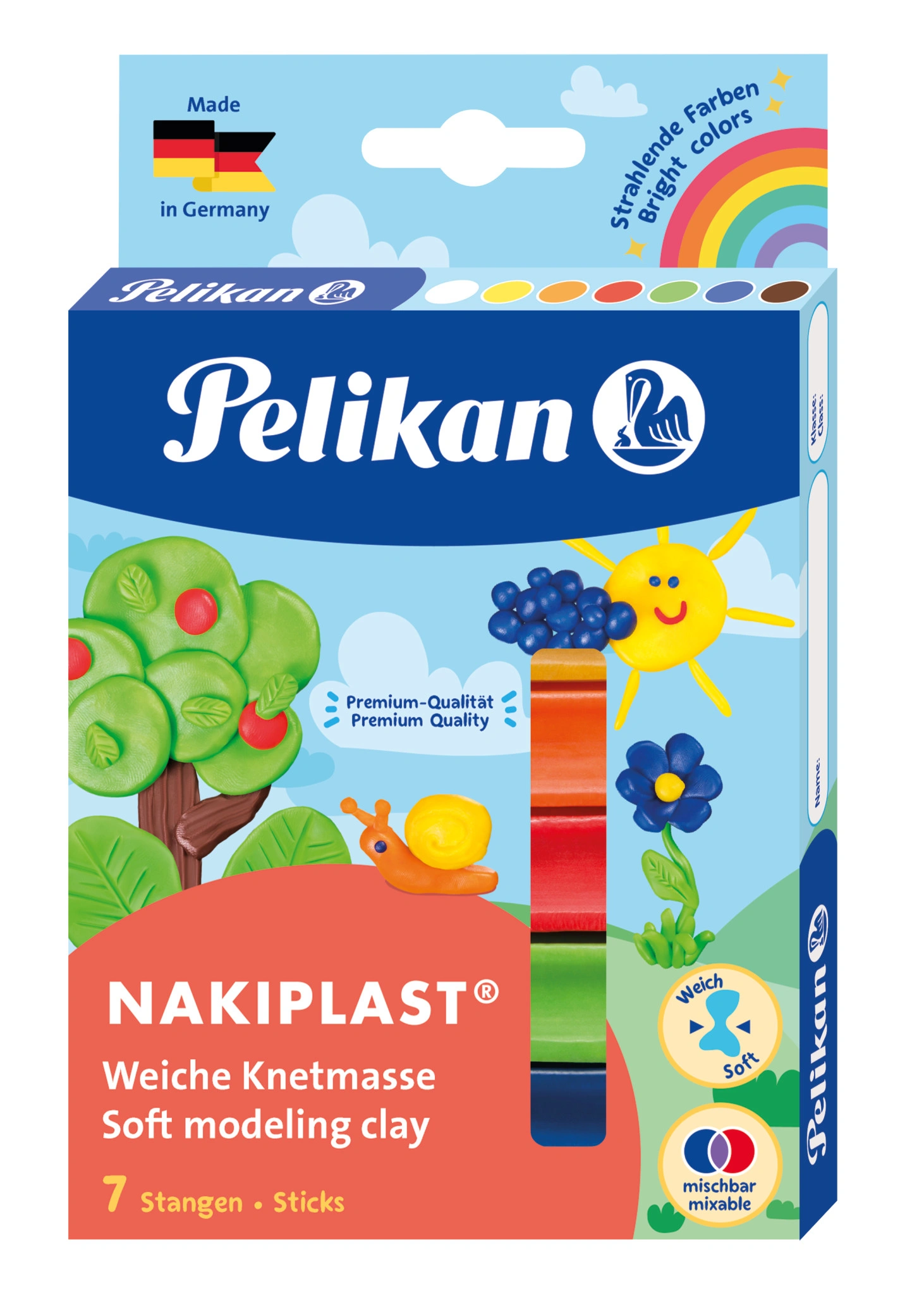 Pelikan hochwertige Wachsknete Nakiplast 196/7, sortiert, weiß, gelb, orange, rot, grün, blau und braun (EAN: 4012700622716)