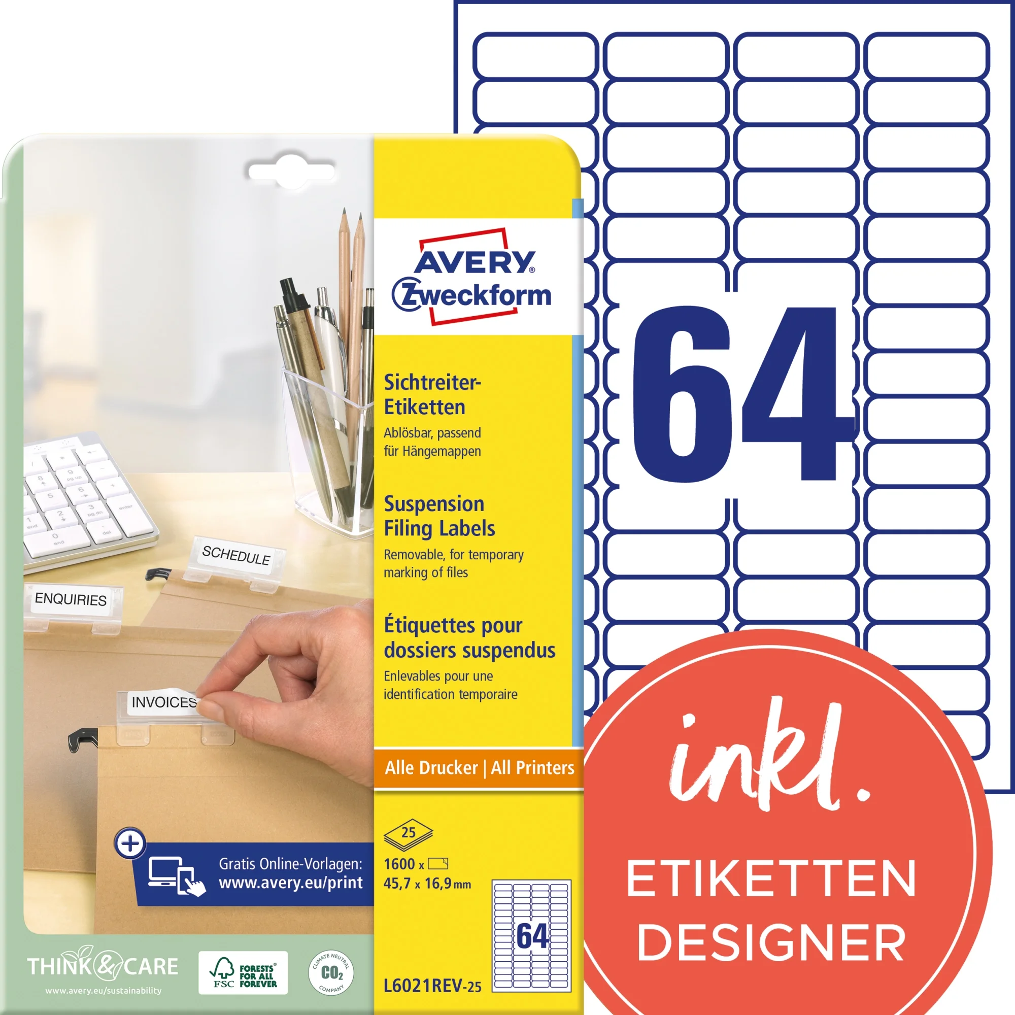 AVERY Zweckform Stick+Lift Sichtreiter-Etiketten, weiß (EAN: 4004182060216)