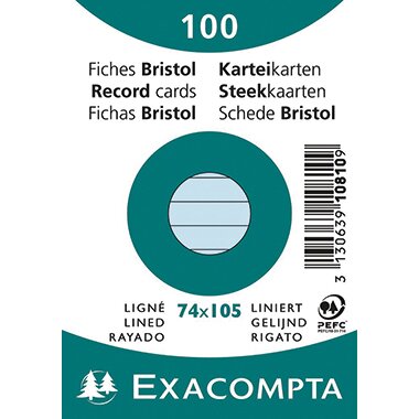 EXACOMPTA Karteikarten, DIN A7, liniert, azurblau (EAN: 3130639108109)