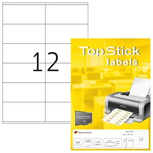 TOP STICK Universal-Etiketten, 105 x 48 mm, weiß, 100 Blatt (EAN: 4023145087152)