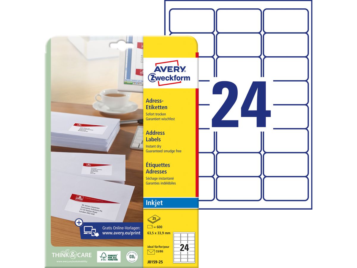 AVERY Zweckform Inkjet Adress-Etiketten, 63,5 x 33,9 mm (EAN: 4004182235331)