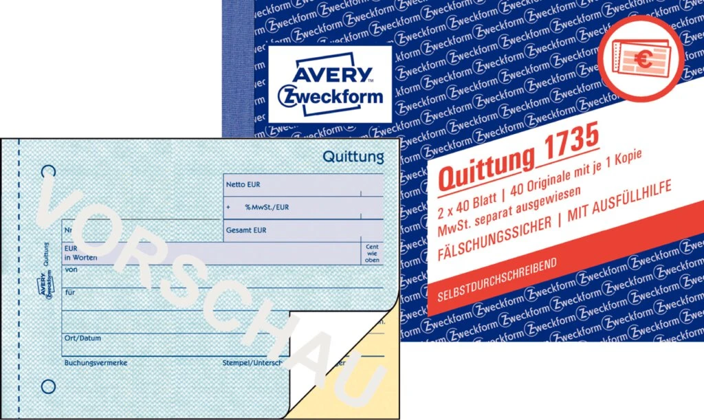 AVERY Zweckform Formularbuch "Quittung mit MwSt.", SD (EAN: 4004182017357)