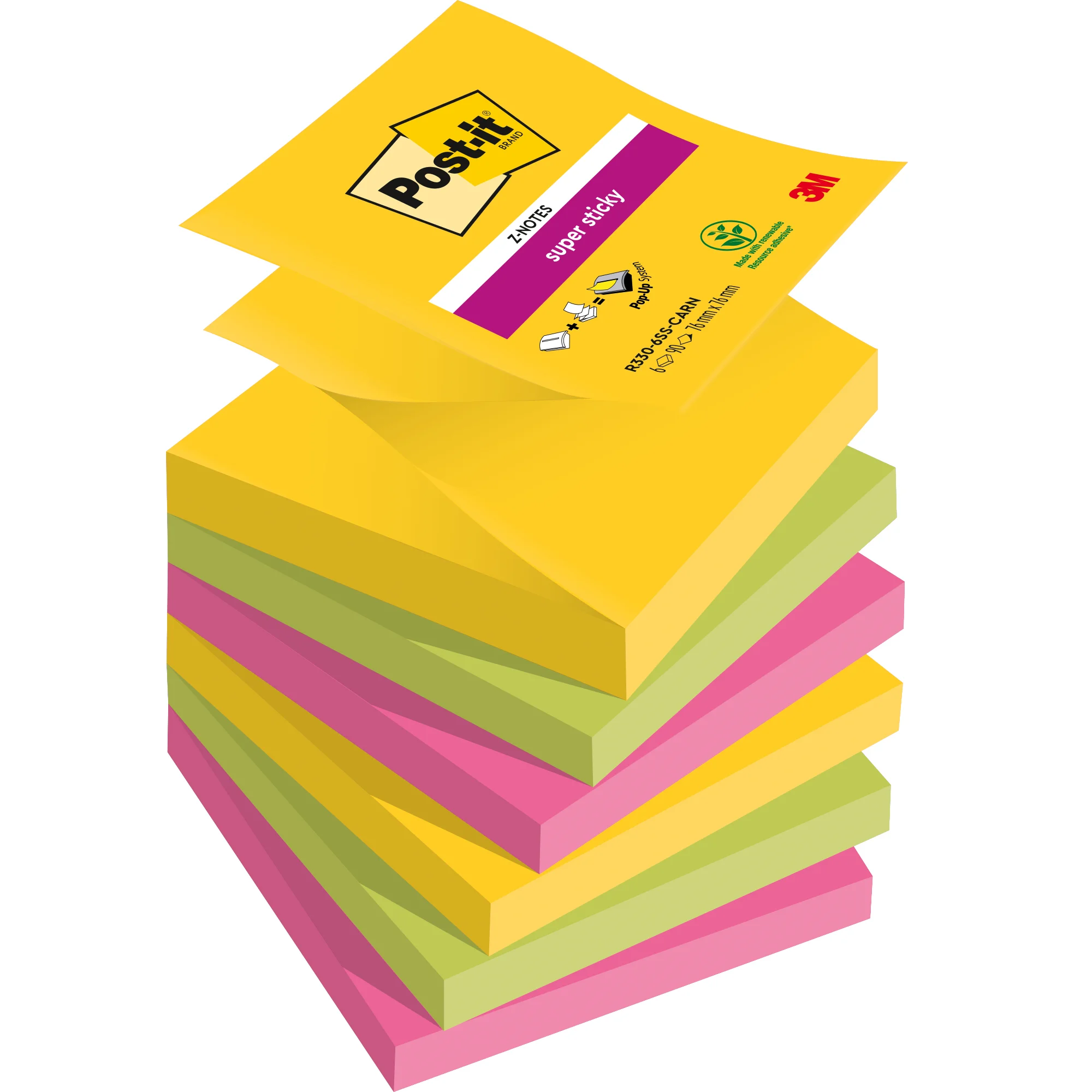 Post-it Haftnotizen super sticky z-notes, 76x76 mm, Carnival (EAN: 0051141999555)