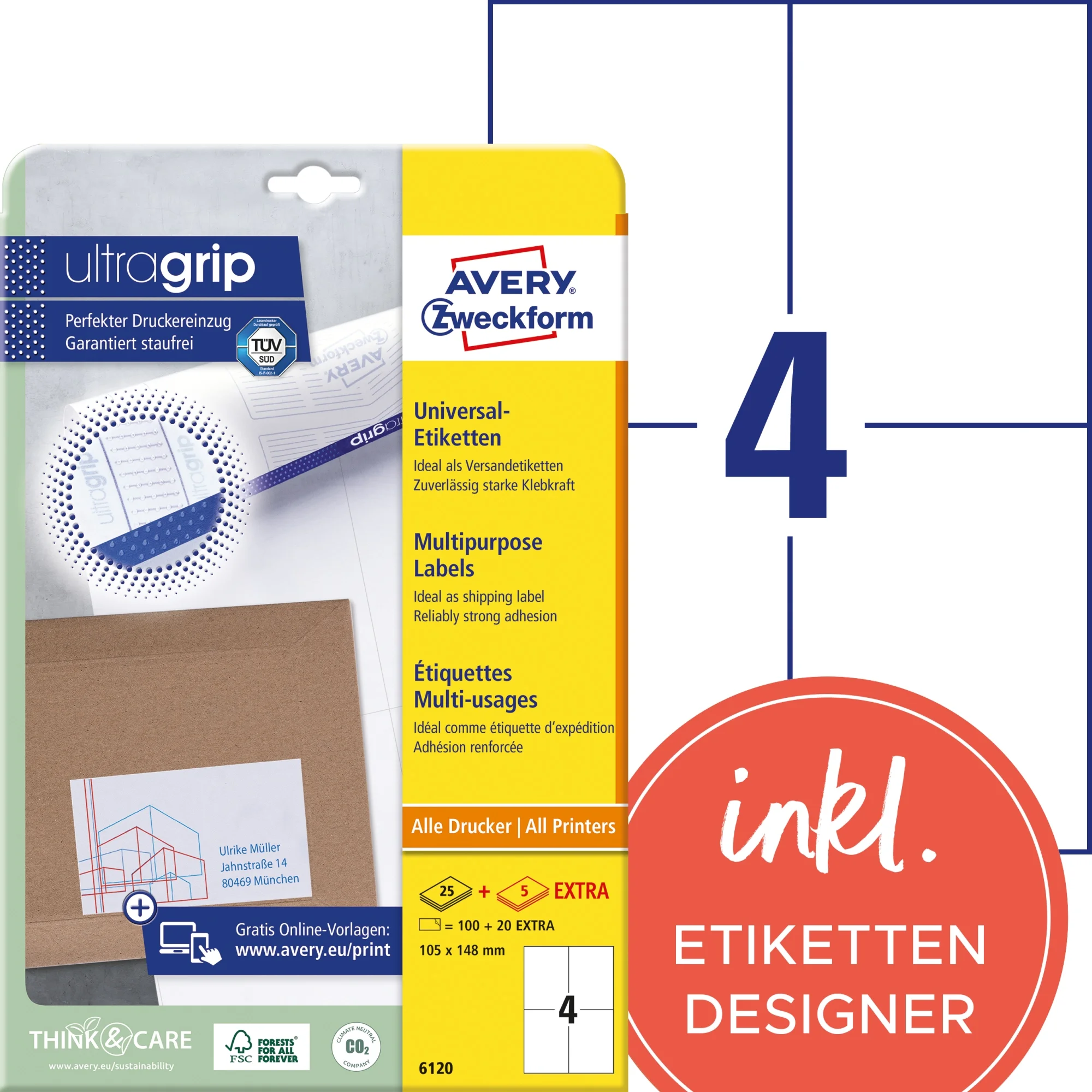 AVERY Zweckform Universal-Etiketten, 105 x 148 mm, weiß (EAN: 4004182061206)