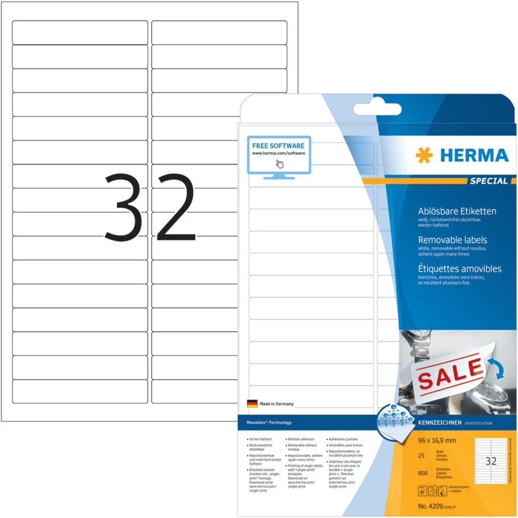 HERMA Universal-Etiketten SPECIAL, 96 x 16,9 mm, weiß (EAN: 4008705042093)