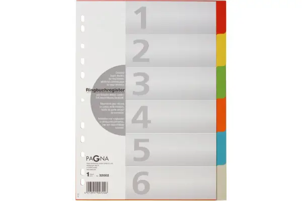 PAGNA Karton-Register, DIN A4, 6-teilig, 6-farbig (EAN: 4013951007246)