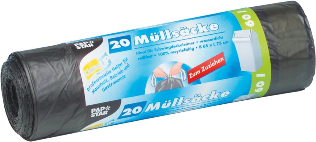 STARPAK Mülleimerbeutel LDPE, mit Zugband, 60 Liter, grau (EAN: 4002911141960)