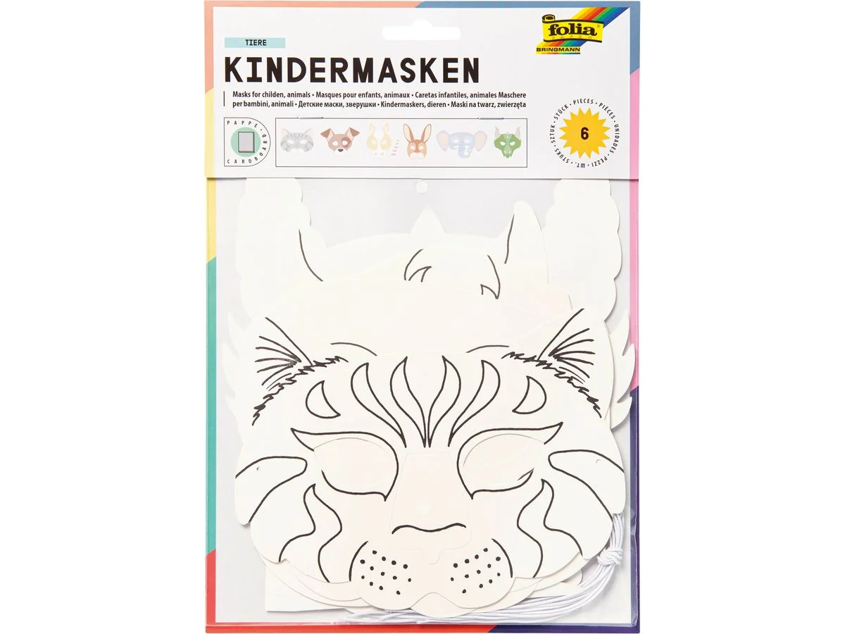 folia Kindermasken "Tiere", aus Pappe, 6 Motive sortiert (EAN: 4001868043129)