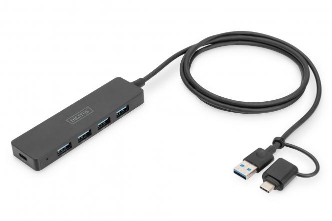 DIGITUS USB 3.0 Hub, 4-Port, Slim Line, schwarz (EAN: 4016032489214)