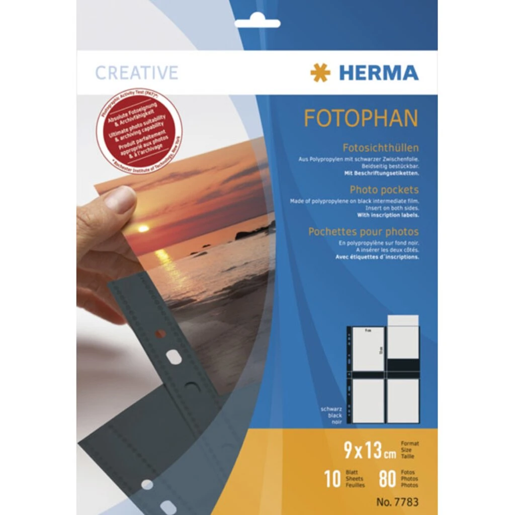 HERMA Fotophan Sichthüllen DIN A4, für Fotos 9 x 13 cm, hoch, schwarz (EAN: 4008705077835)