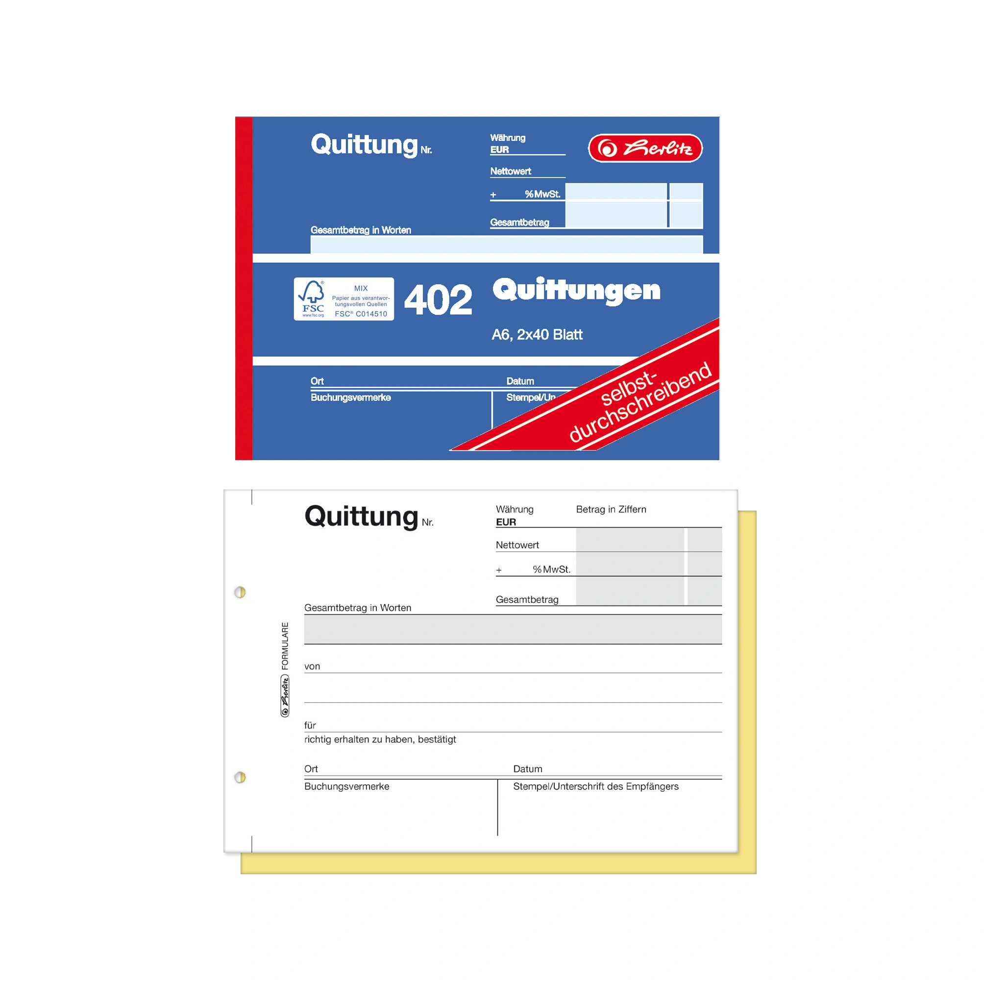 herlitz Formularbuch "Quittung 402", DIN A6, 2 x 40 Blatt (EAN: 4008117876149)