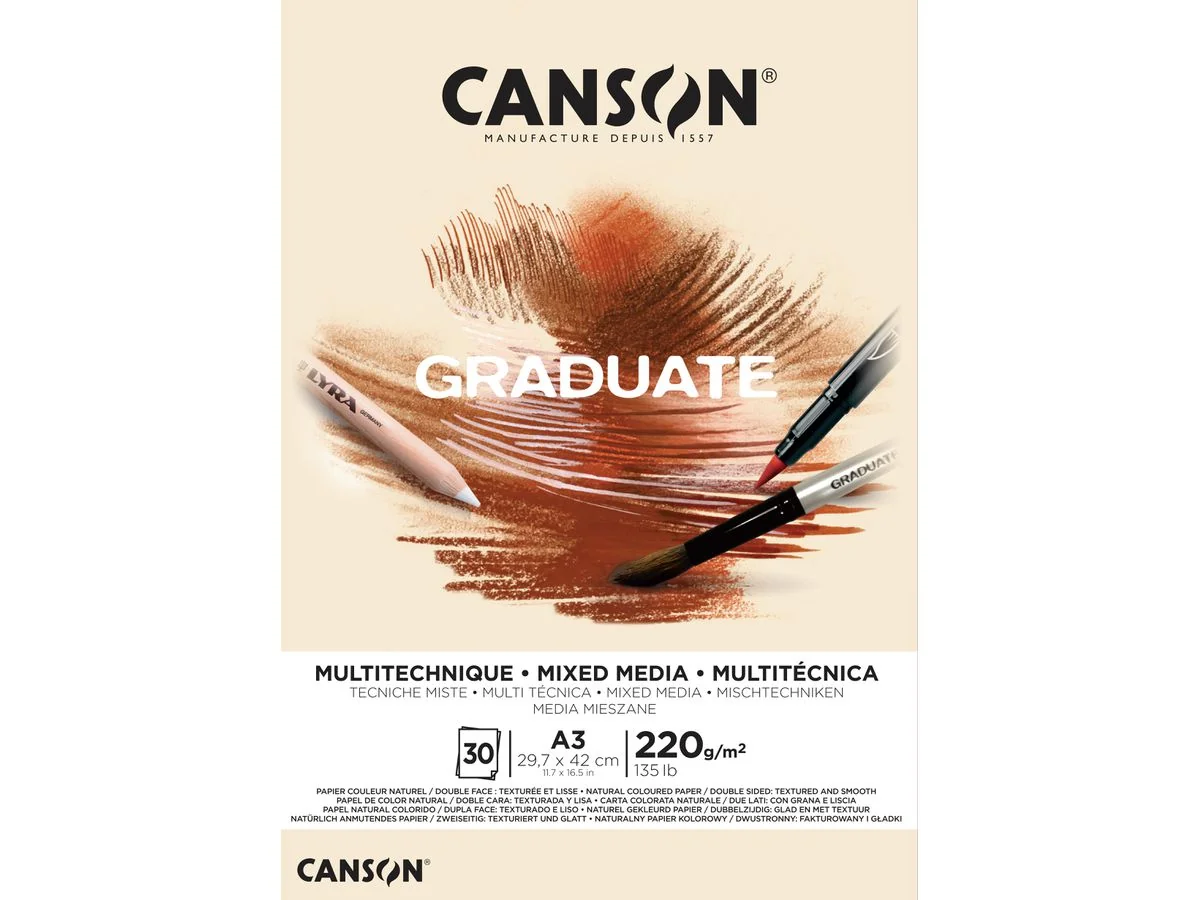 CANSON Studienblock GRADUATE MIXED MEDIA, natur, DIN A3 (EAN: 3148950021090)
