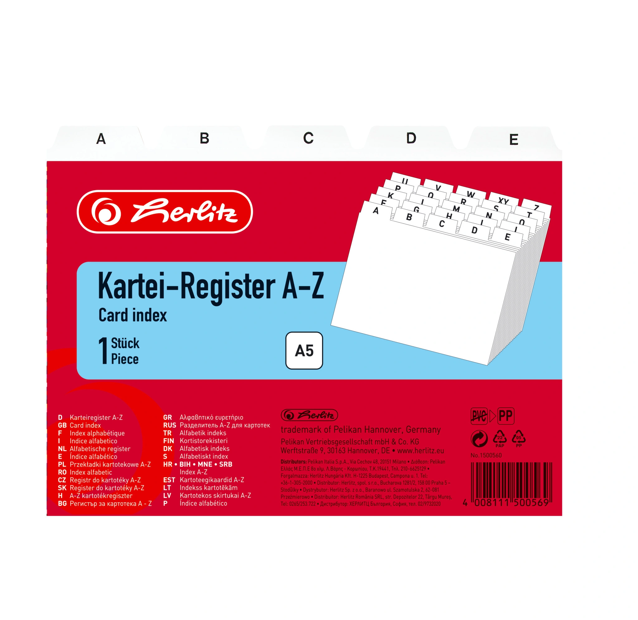 herlitz Karteiregister A - Z, PP, A5 quer, weiß, 24-teilig (EAN: 4008111500569)