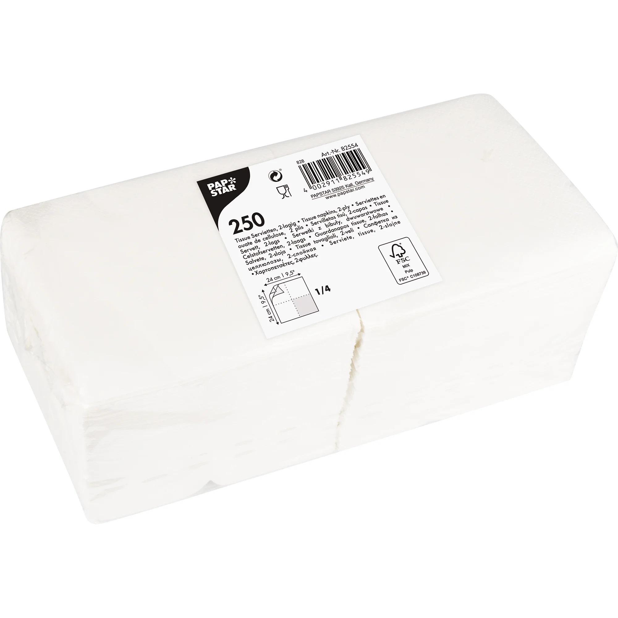 PAPSTAR Cocktail-Servietten, 240 x 240 mm, 2-lagig, weiß (EAN: 4002911825549)