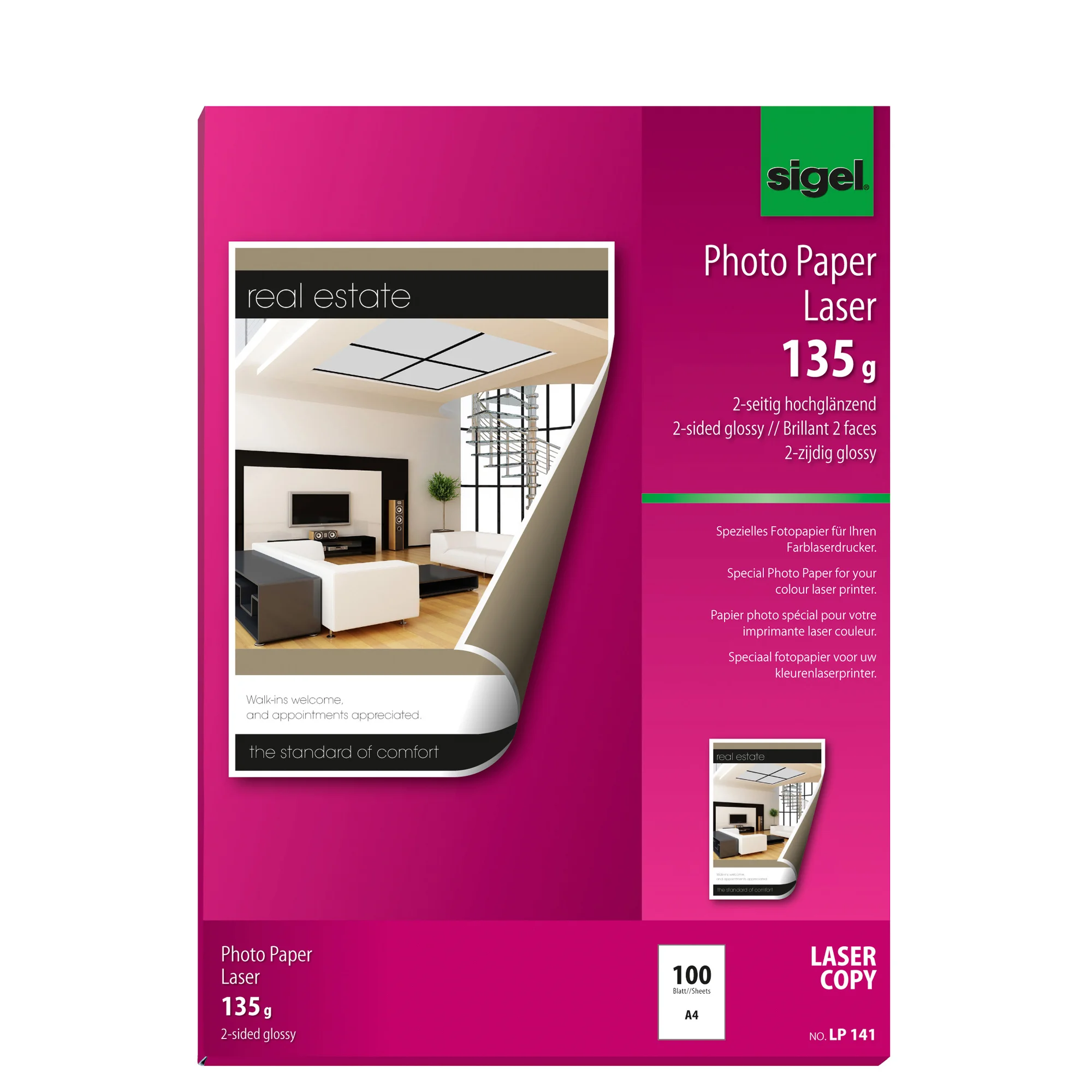 sigel Foto-Papier, DIN A4, 135 g/qm, 2-seitig glossy, hochweiß (EAN: 4004360908965)