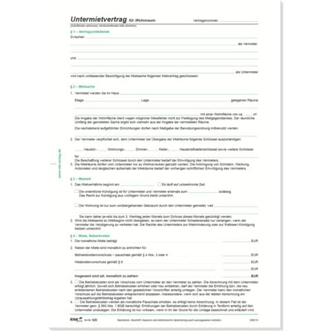 RNK Verlag Vordruck "Untermietvertrag für Wohnräume", DIN A4 (EAN: 4002871052016)