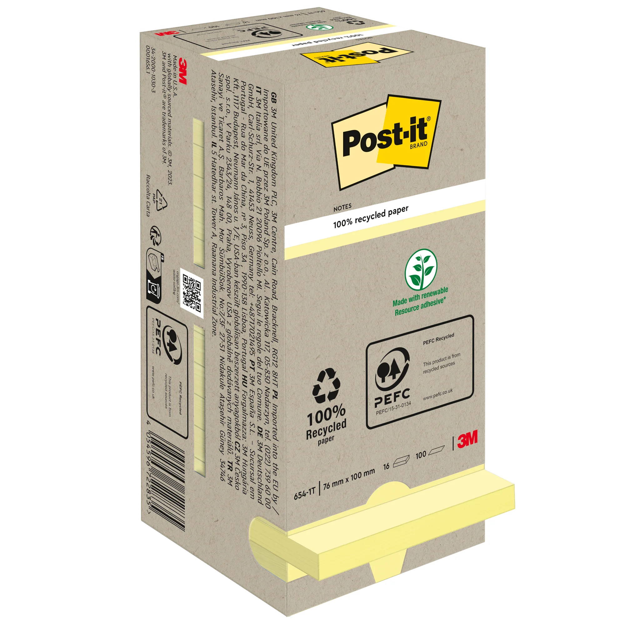 Post-it Haftnotizen Recycling notes, 76 x 76 mm, gelb (EAN: 4054596722835)