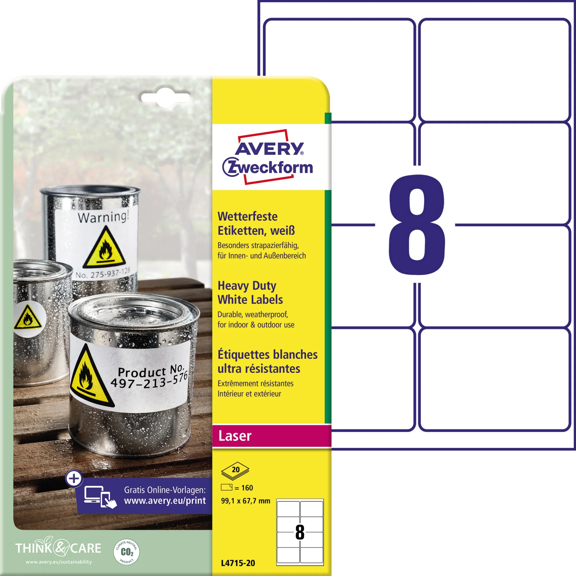 AVERY Zweckform wetterfeste Etiketten, 99,1 x 67,7 mm (EAN: 4004182048344)