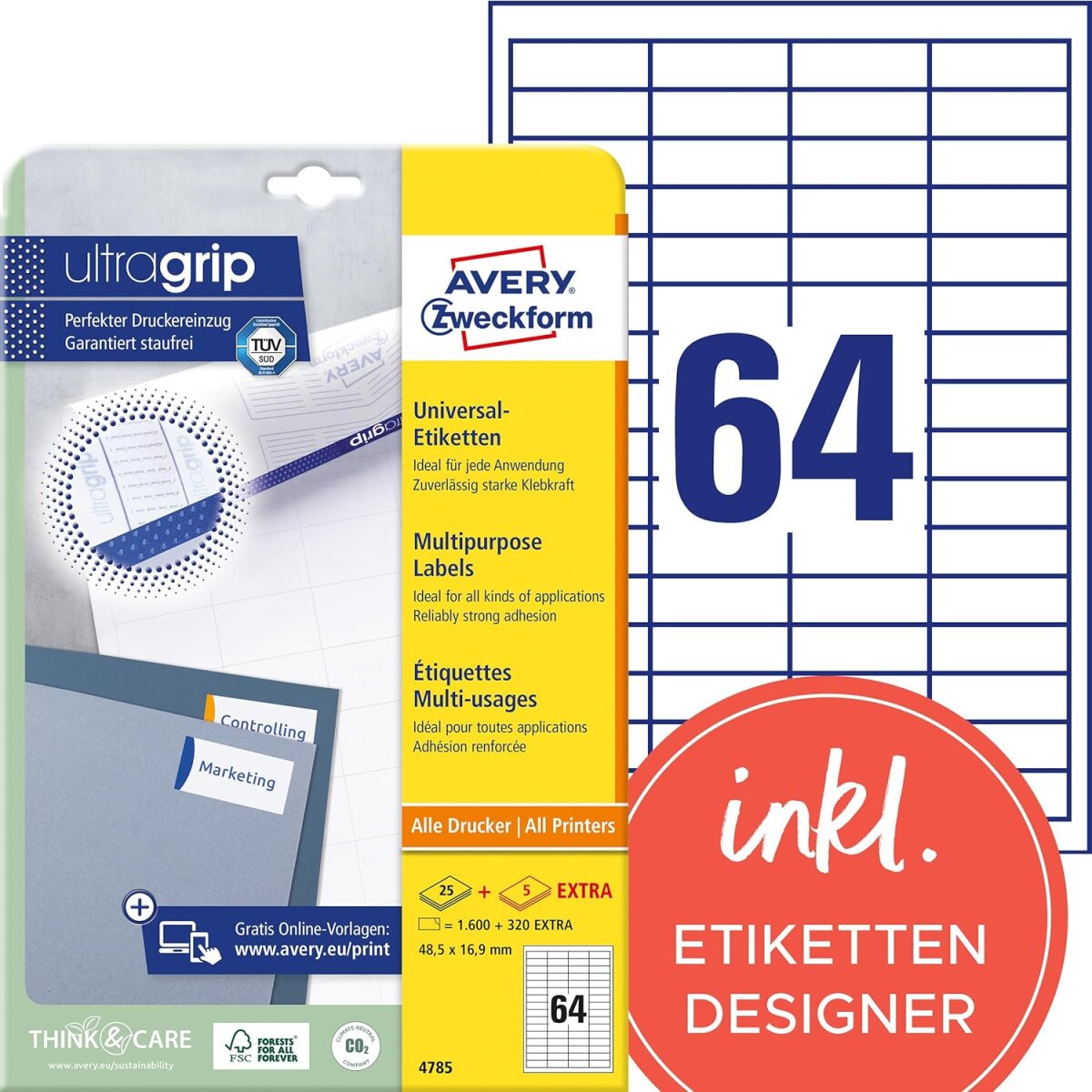 AVERY Zweckform Universal-Etiketten, 48,5 x 16,9 mm, weiß (EAN: 4004182047859)