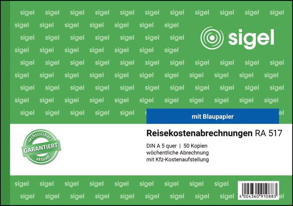 sigel Formularbuch "Reisekostenabrechnung", A5 quer (EAN: 4004360910883)