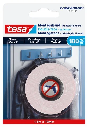 tesa Powerbond Montageband für Fliesen/Metall, 19 mm x 5,0 m (EAN: 4042448340337)