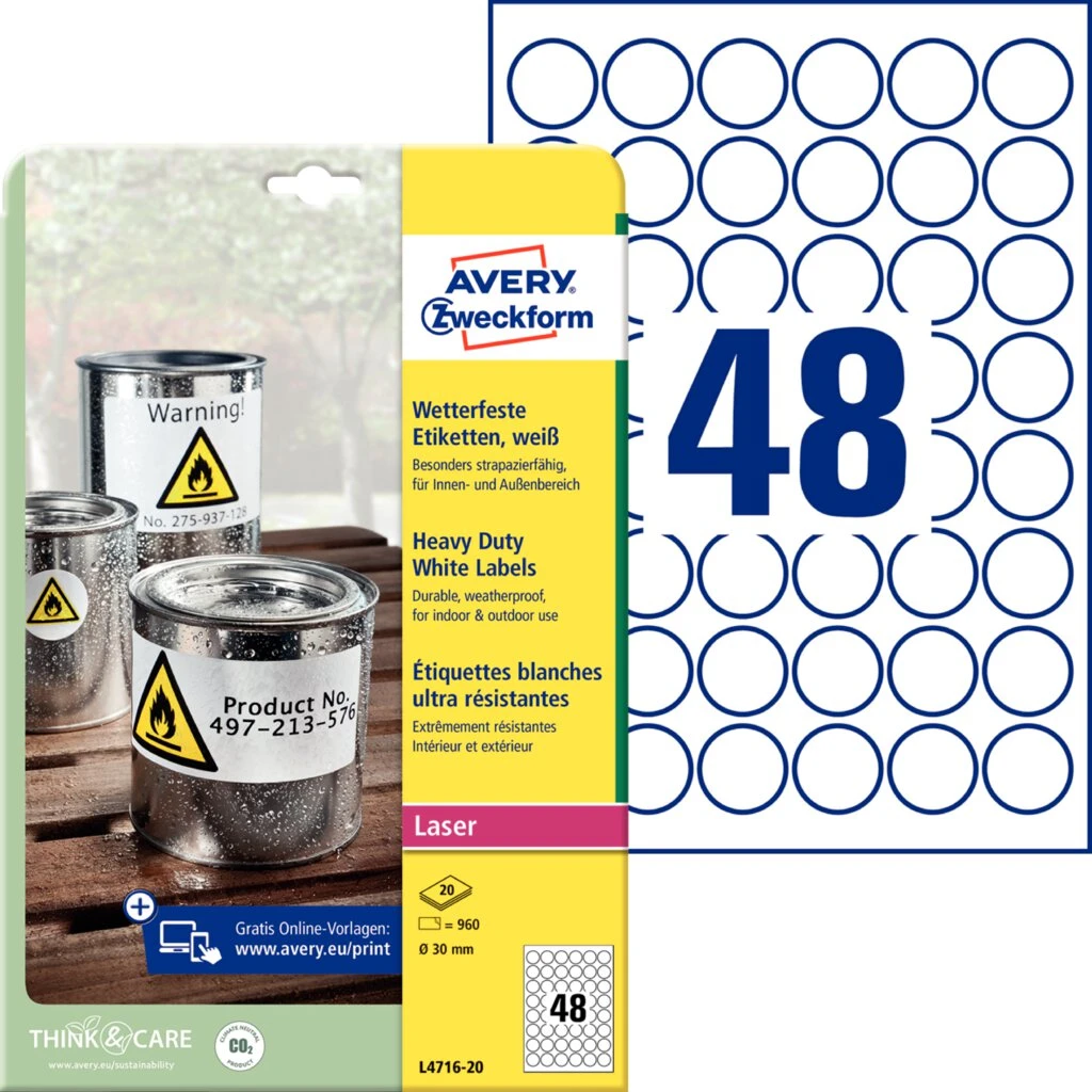 AVERY Zweckform wetterfeste Etiketten, Durchmesser: 30 mm (EAN: 4004182048351)