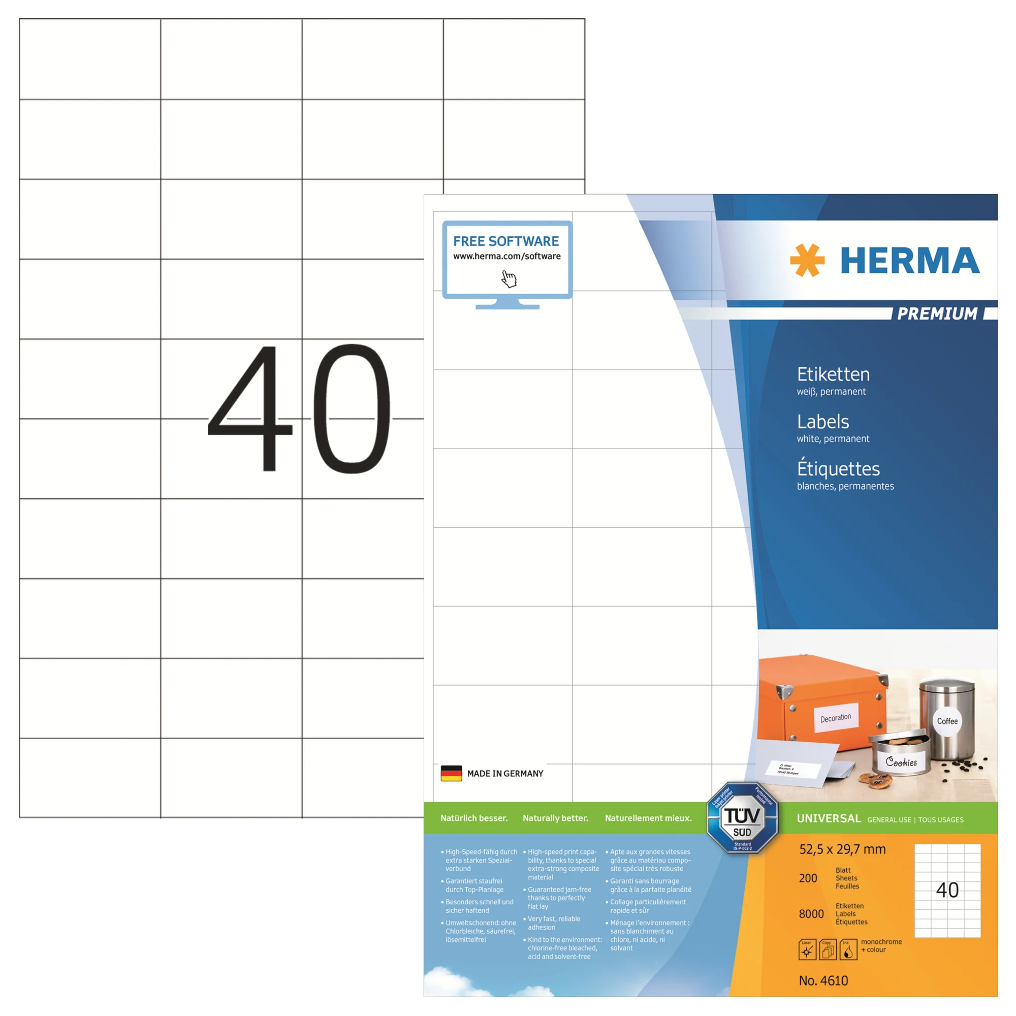 HERMA Universal-Etiketten PREMIUM, 52,5 x 29,7 mm, weiß (EAN: 4008705046107)