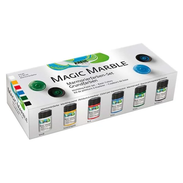 KREUL Marmorierfarbe "Magic Marble", Set Grundfarben, weiß, sonnengelb, rot, blau, grün, schwarz (EAN: 4000798736002)