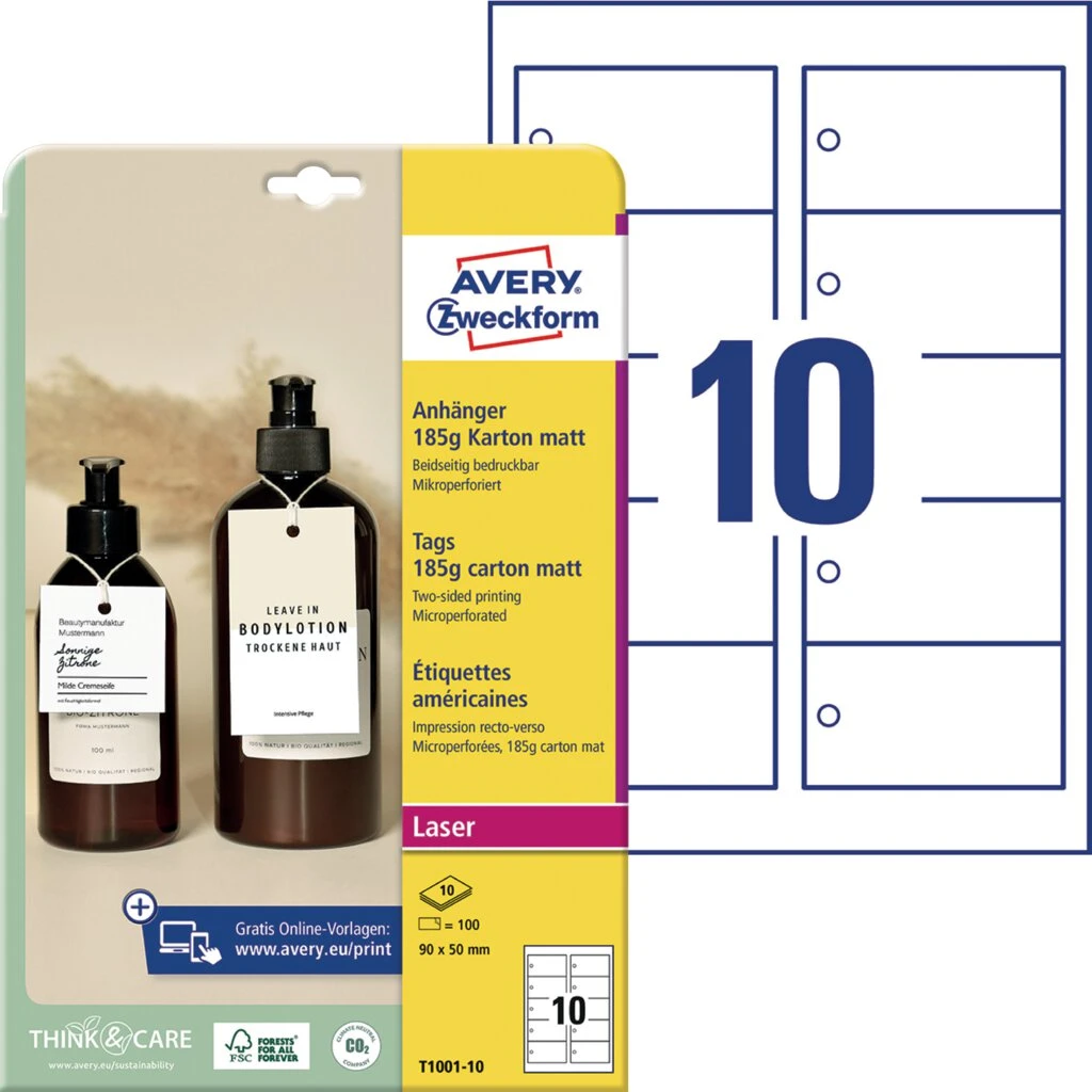 AVERY Zweckform Anhänger, Karton, 185 g/qm, 90 x 50 mm, weiß (EAN: 4004182335307)