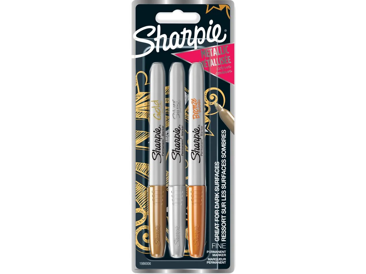 Sharpie Permanent-Marker Metallic, 3er Blisterkarte, gold, silber und bronze (EAN: 3501179860060)
