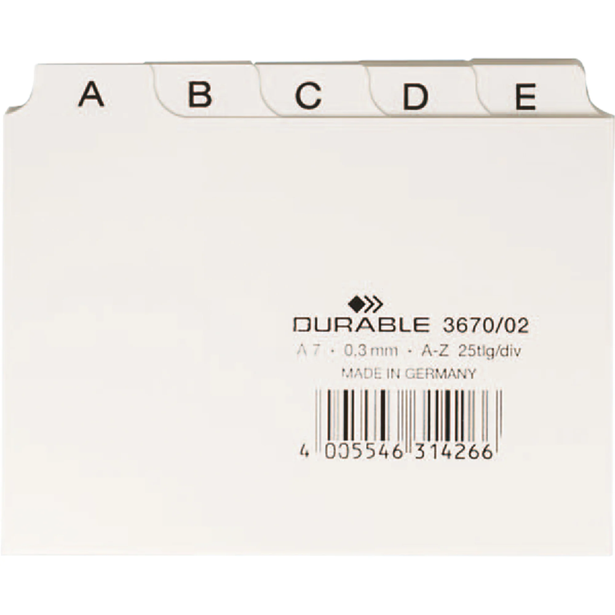 DURABLE Karteiregister A - Z, PP, A7 quer, weiß, 25-teilig (EAN: 4005546314266)