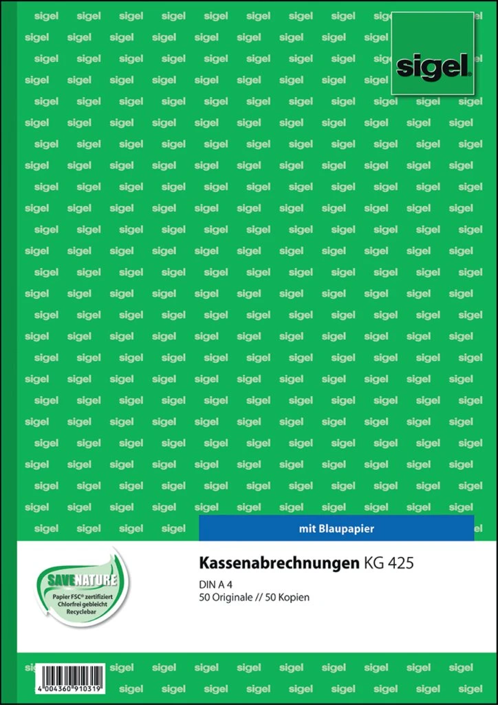sigel Formularbuch "Kassenabrechnung", A4, 2 x 50 Blatt (EAN: 4004360910319)