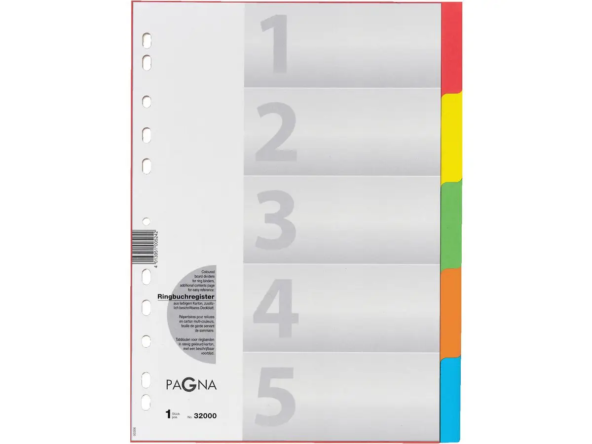 PAGNA Karton-Register, DIN A4, 5-teilig, 5-farbig (EAN: 4013951005242)