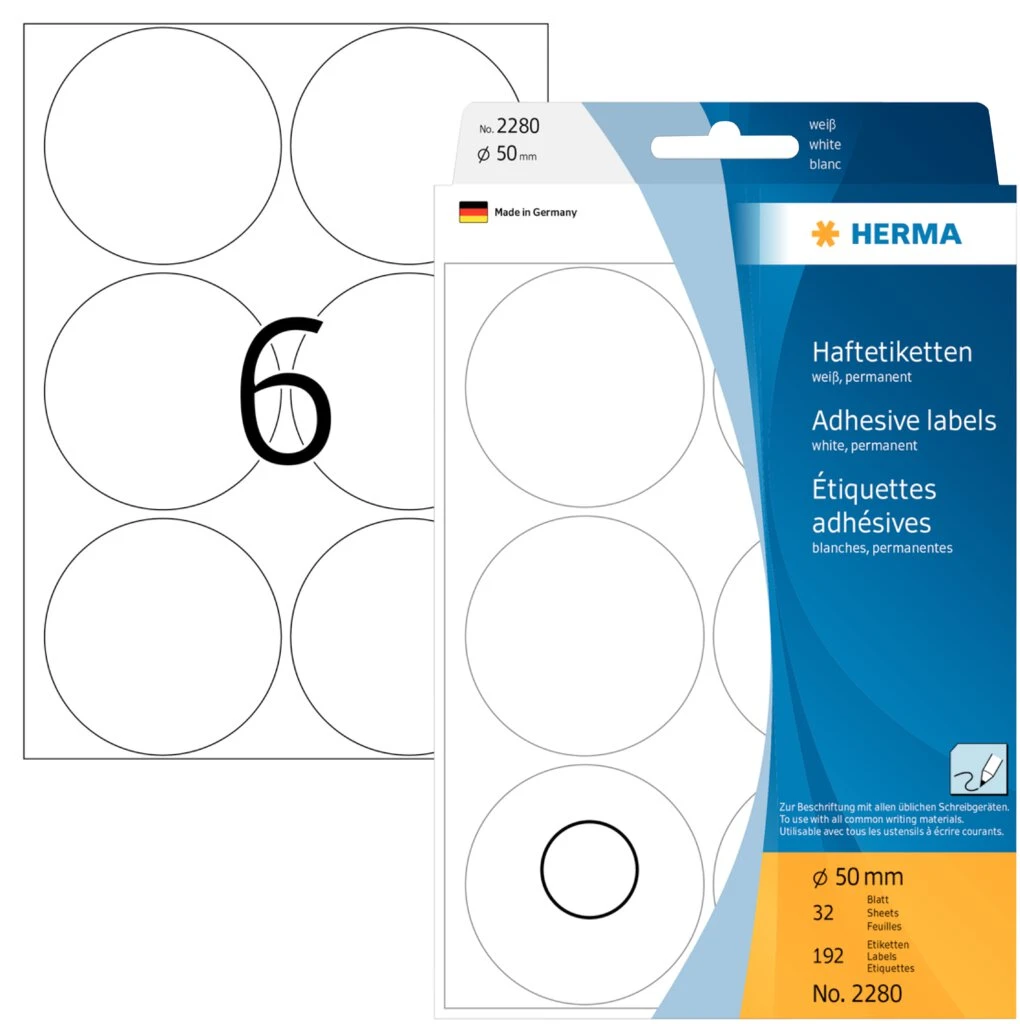 HERMA Markierungspunkte, Durchmesser: 50 mm, weiß (EAN: 4008705022804)