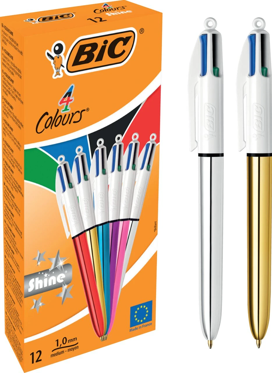 BIC Druckkugelschreiber 4 Colours Shine, farbig sortiert (EAN: 3086123537637)