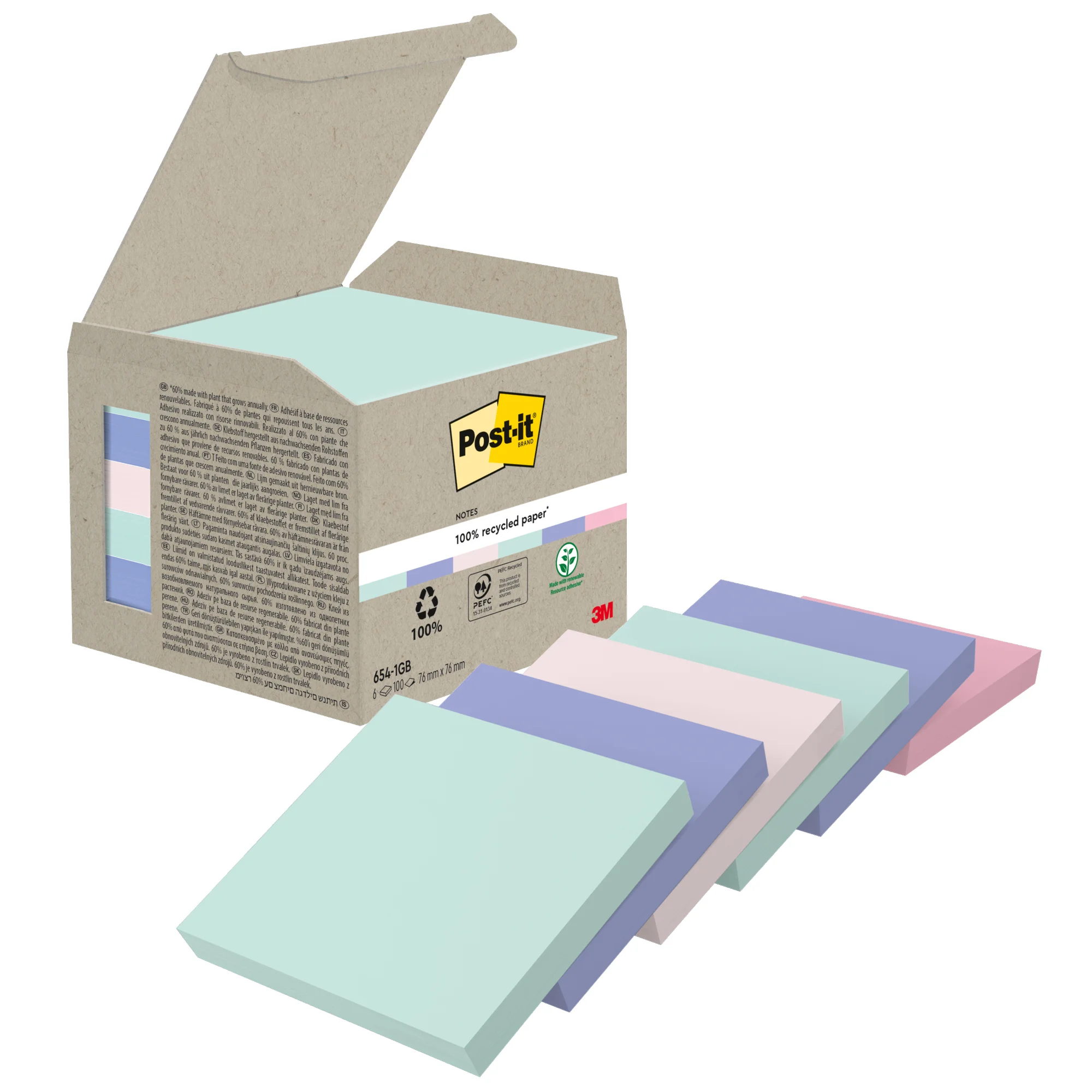 Post-it Haftnotizen Recycling notes, 76 x 76 mm, mehrfarbig (EAN: 4054596926677)