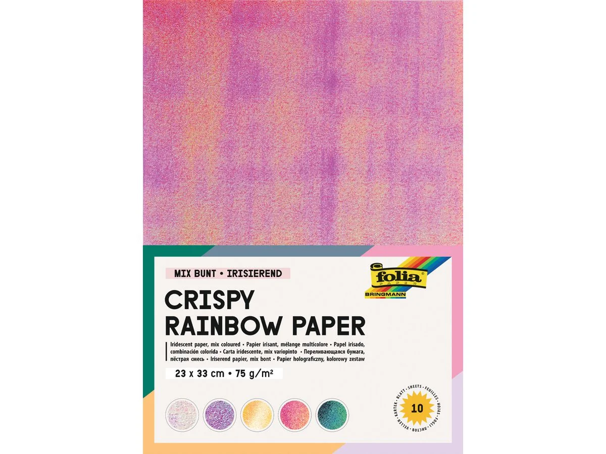 folia Irisierendes Papier, 75 g/qm, 230 x 330 mm, 10 Blatt, dunkelrot, gelb, rot, perlweiß, violett (EAN: 4001868310498)