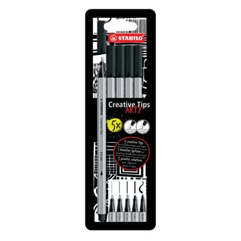 STABILO Creative Tips ARTY BLACK, 5er Kartonetui, schwarz (EAN: 4006381604369)