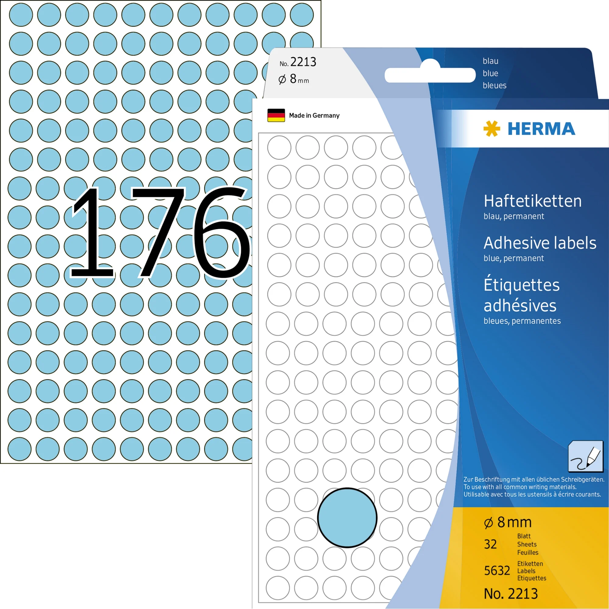 HERMA Markierungspunkte, Durchmesser: 8 mm, blau, (EAN: 4008705022132)