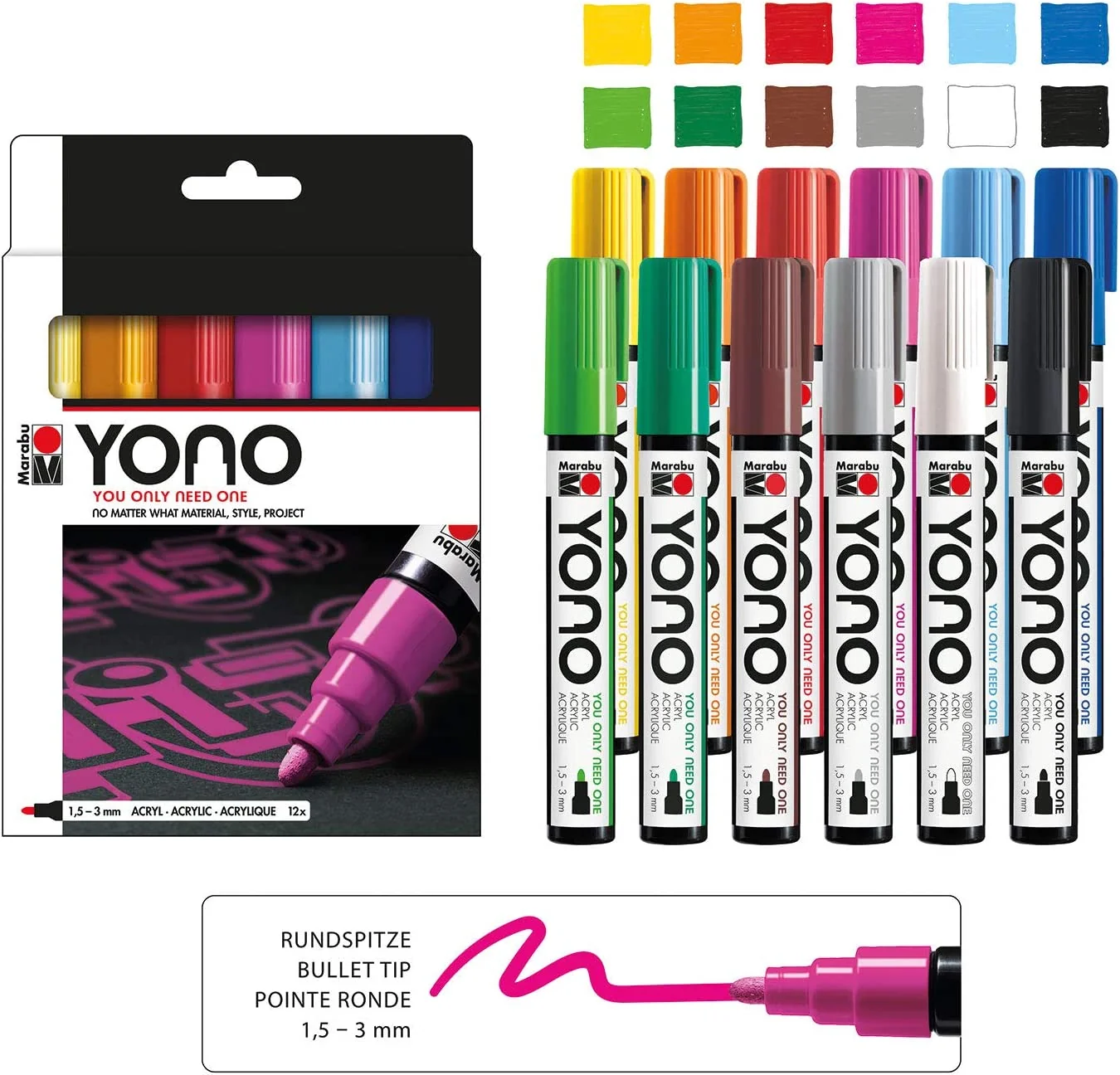 Marabu Acrylmarker "YONO", 1,5 - 3,0 mm, 12er Set (EAN: 4007751848871)