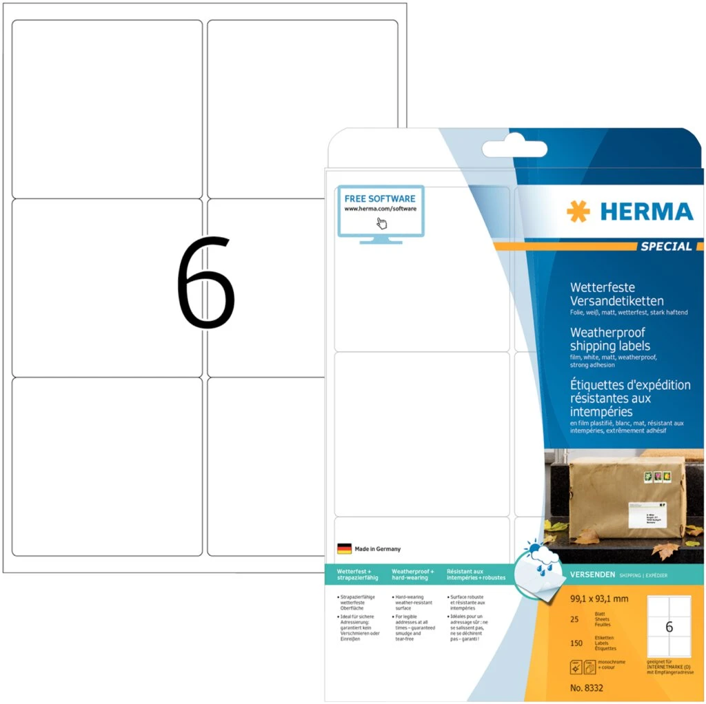 HERMA Wetterfeste Versand-Etiketten SPECIAL, 99,1 x 93,1 mm (EAN: 4008705083324)