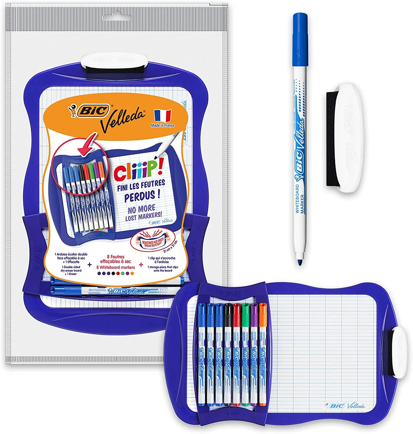 BIC Weißwandtafel-Set Velleda, mit Marker 1721 & Wischer, blauer Rahmen (EAN: 3086123544208)