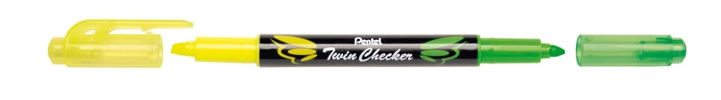 Pentel Textmarker "TWIN CHECKER", 2 Spitzen, gelb/grün (EAN: 4711577023069)
