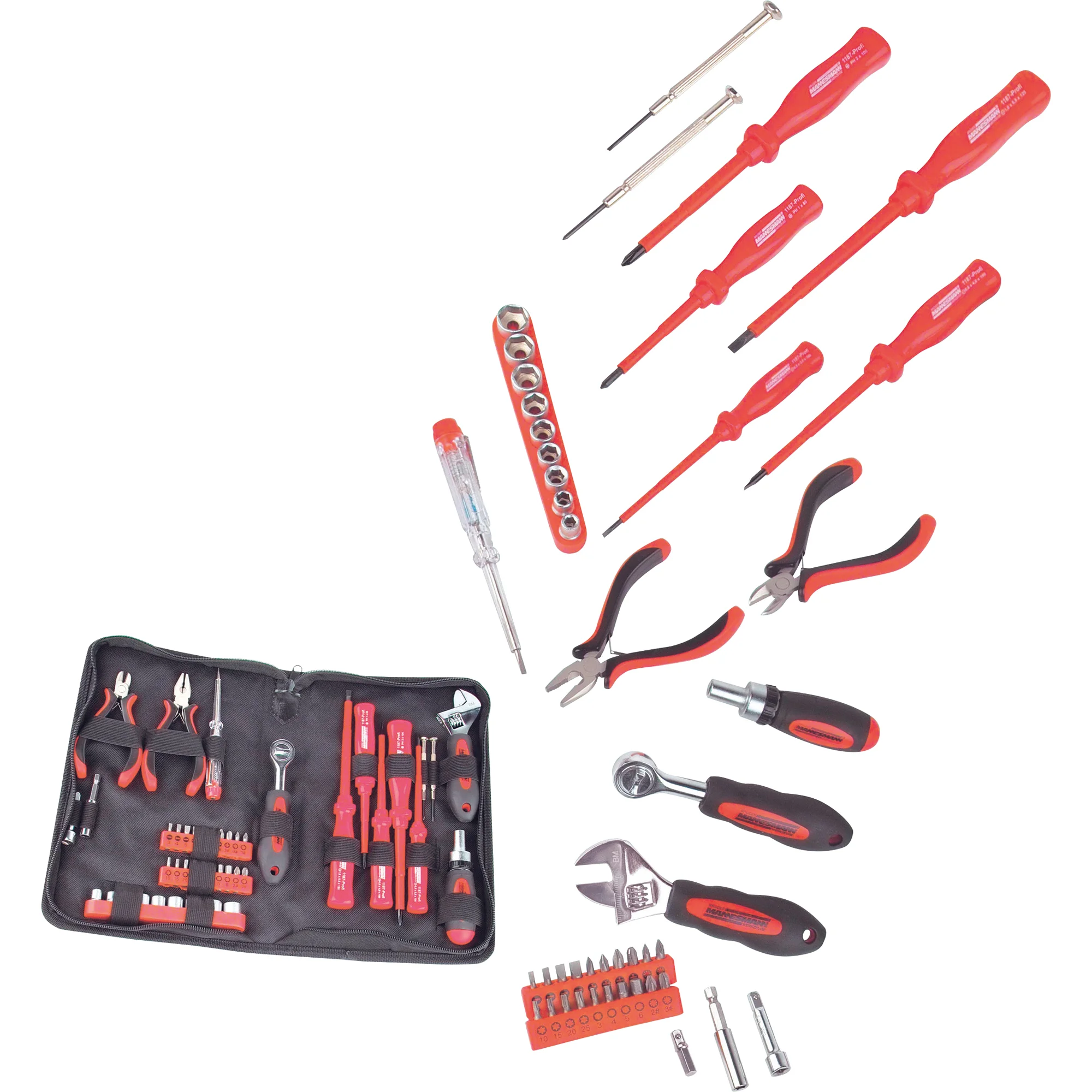 BRÜDER MANNESMANN Werkzeug-Satz Elektronik Tool Kit, 45-tlg, rot / schwarz (EAN: 4003315708872)