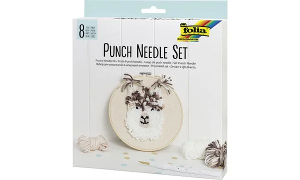 folia Punch Needle Set Alpaka, 8-teilig, weiß, schwarz, beige, braun meliert (EAN: 4001868117547)