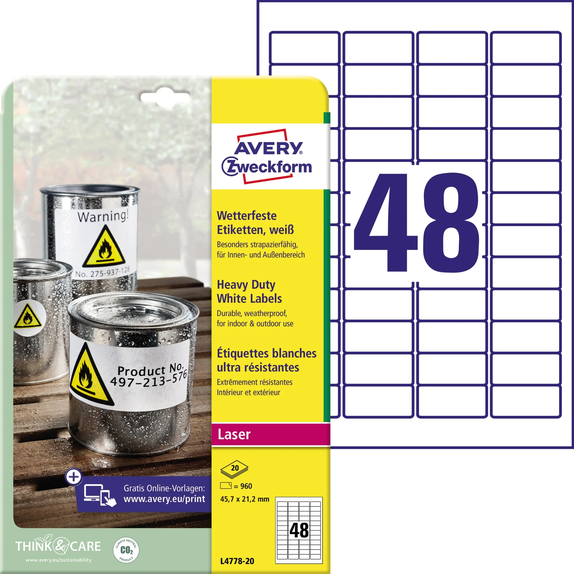 AVERY Zweckform Wetterfeste Etiketten, 45,7 x 21,2 mm (EAN: 4004182235423)