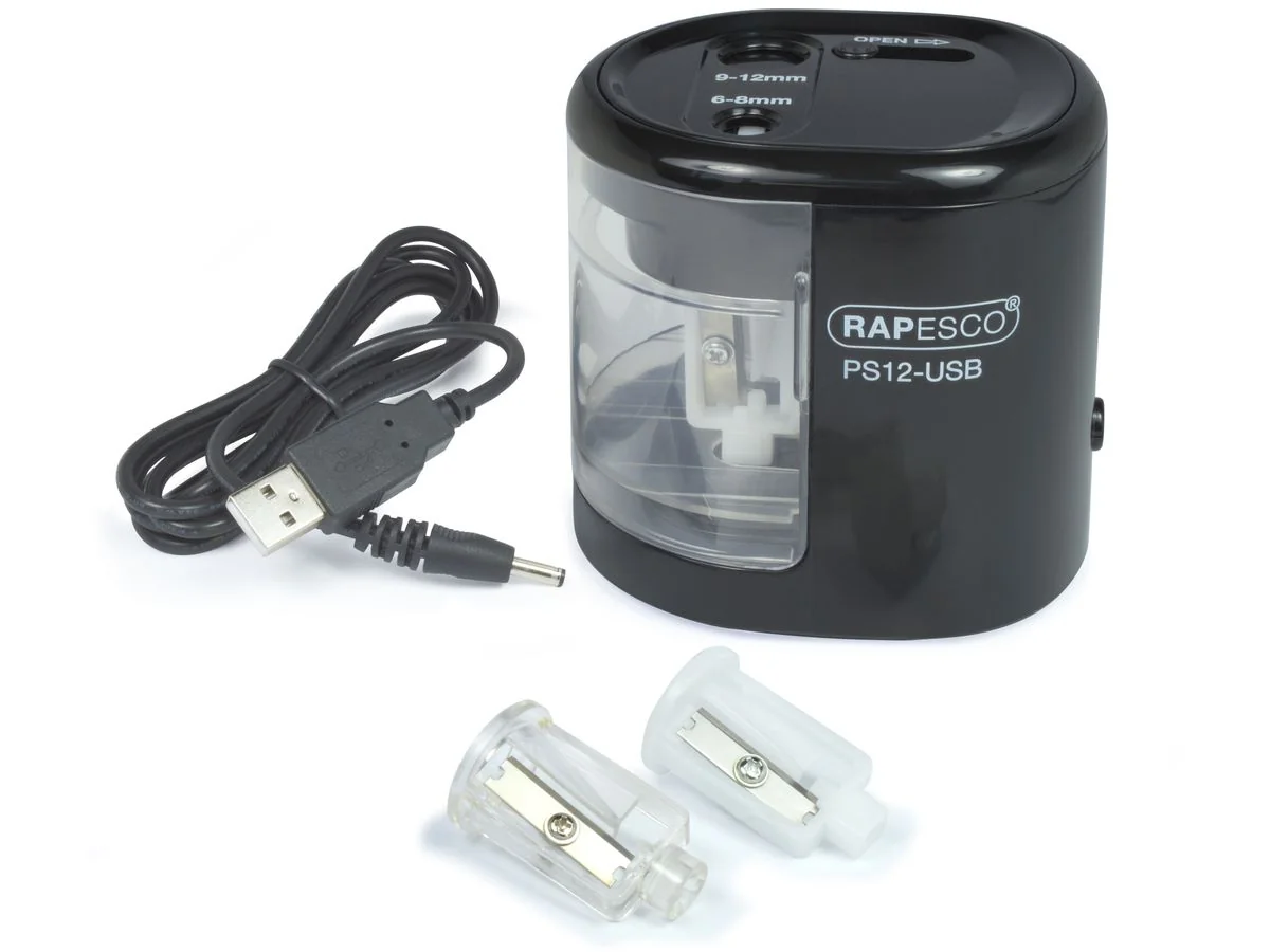 RAPESCO Elektrischer Doppel-Spitzer PS12-USB, schwarz (EAN: 5018505011259)
