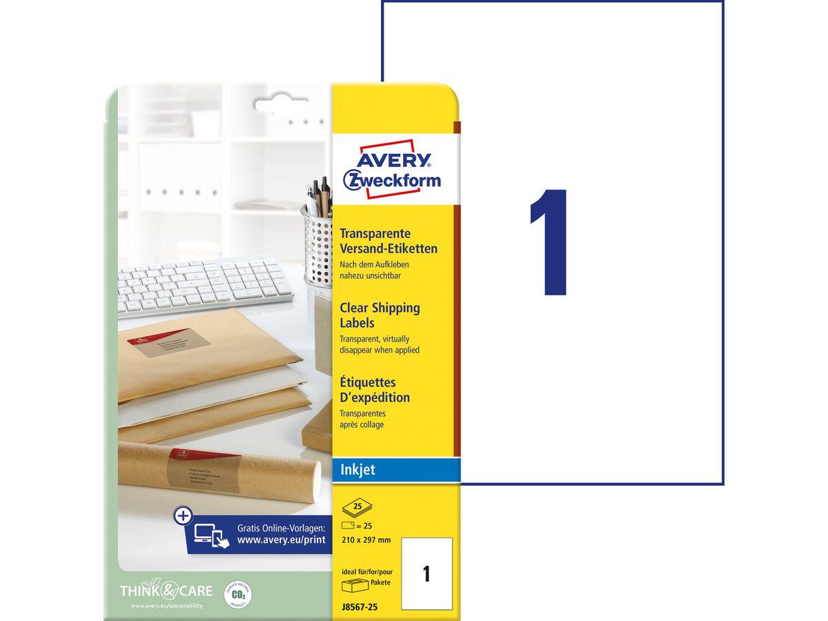 AVERY Zweckform Transparente Adress-Etiketten, 210 x 297 mm (EAN: 4004182047231)