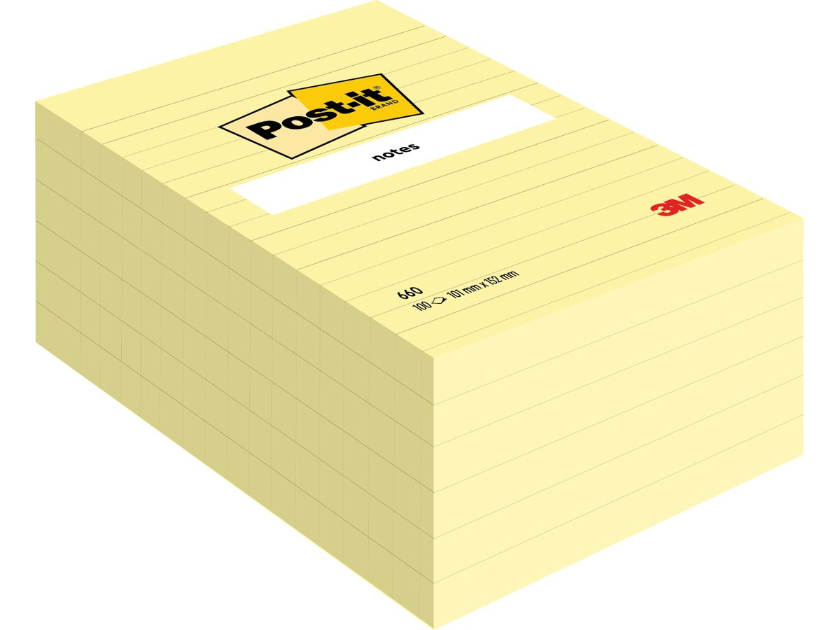 Post-it Haftnotizen notes, 101 x 152 mm, liniert, gelb (EAN: 3134375014243)